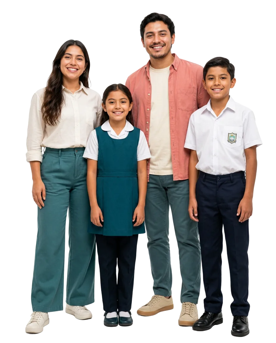 Dos jóvenes educadores y dos estudiantes de colegio de la Fundación Luker